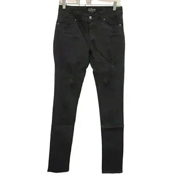 Women's Alloy Sofia Low-Rise Black Dark Wash Distressed Tall Jeans - Picture 1 of 9